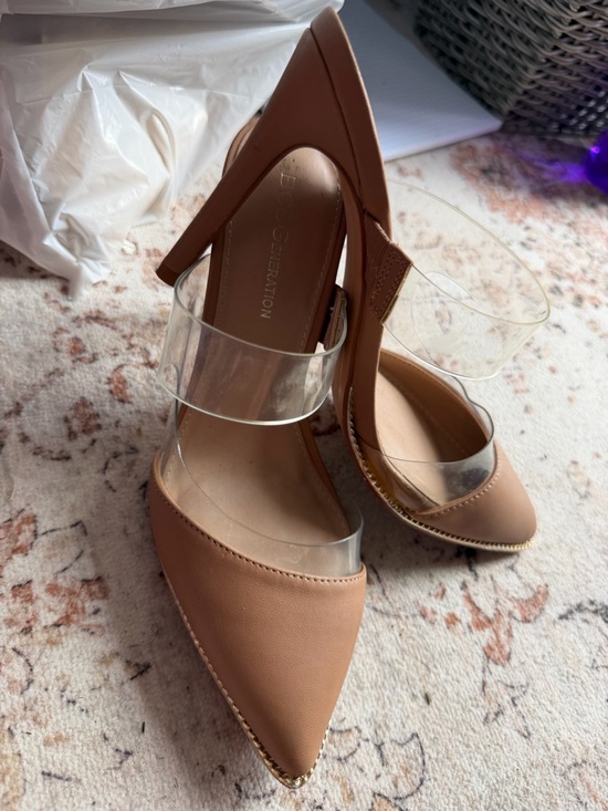 BCBGeneration Shoes - BCBGeneration Tan Pointed Toe Heels with Clear Vinyl Straps